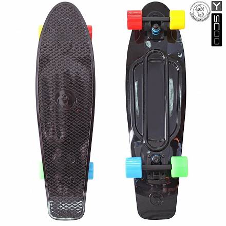 Скейтборд виниловый Y-Scoo Big Fishskateboard 27" 402-B4 с сумкой, черный с разноцветными колесами 